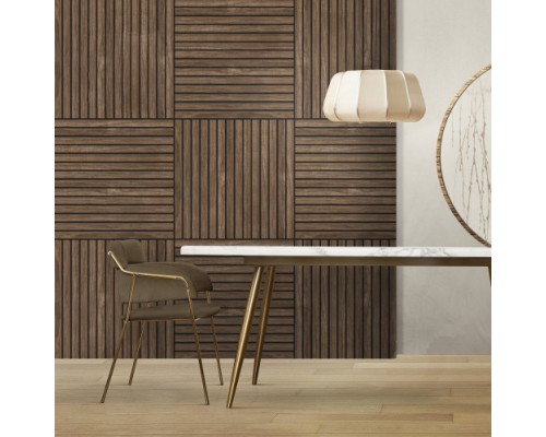 Панель декоративная реечная акустическая на войлоке с натуральным шпоном из Ореха 600х600мм