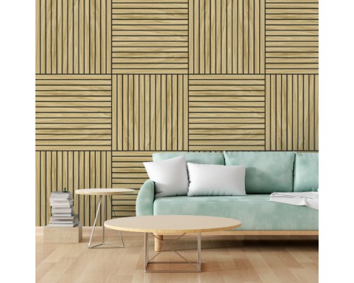 Панель декоративная реечная акустическая на войлоке с натуральным шпоном из Ясеня 600x600мм