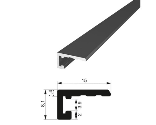 Плинтус алюминиевый - микроплинтус профиль 1.4*15 мм RAL9005 чорный
