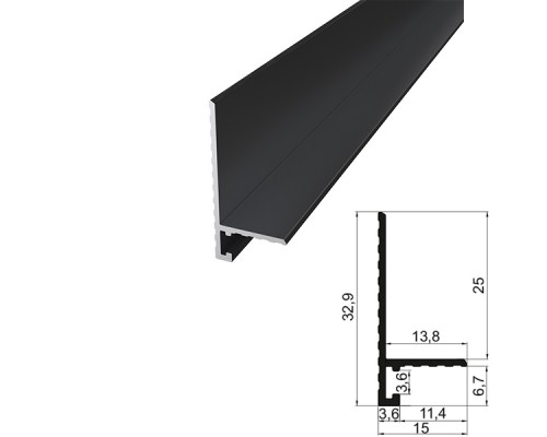 Мини-плинтус алюминиевый плоский профиль 15*25мм RAL9005 чорный