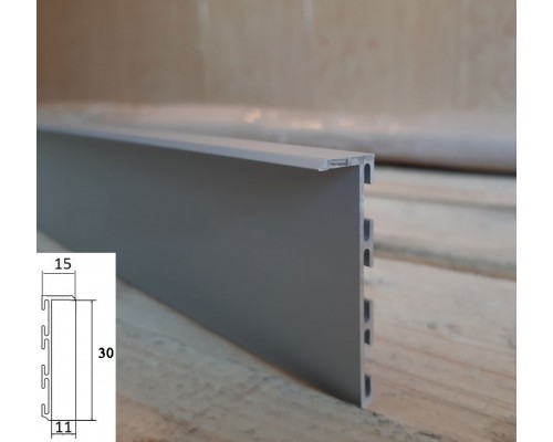 Плинтус скрытого монтажа для создания теневого зазора WT S3015 30мм для LED-подсветки (теневая подстветка) анодированное серебро