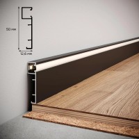 Плинтус алюминиевый WT L5012N высотой 50мм для LED подсветки боковой, покраска в цвет RAL9005 чорный