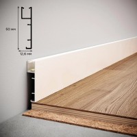 Плинтус алюминиевый WT L5012 высотой 50мм для LED подсветки вверх, покраска в цвет RAL9003 белый