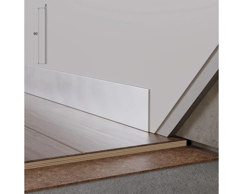 Плинтус алюминиевый (полоса тонкая) WT NL60 толщина 2мм анодированное серебро