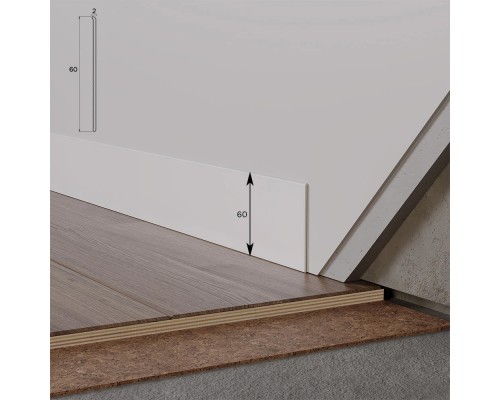 Плинтус алюминиевый (полоса тонкая) WT NL60 толщина 2мм RAL9003 белый