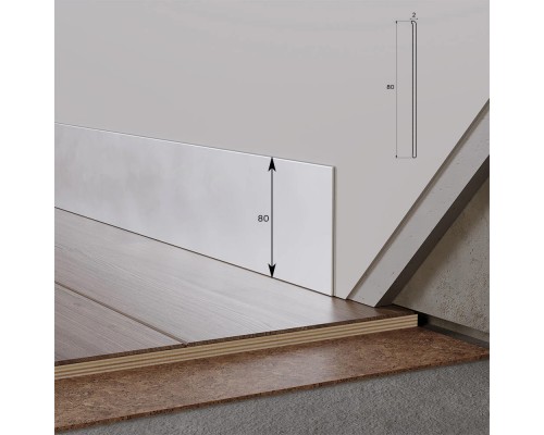 Плинтус алюминиевый (полоса тонкая) WT NL80 толщина 2мм анодированное серебро