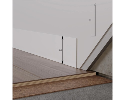 Плинтус алюминиевый (полоса тонкая) WT NL80 толщина 2мм RAL9003 белый