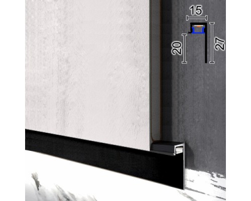 Плинтус алюминиевый WT P123 скрытого монтажа 30мм для LED-подсветки RAL9005 чорный