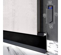 Плинтус алюминиевый WT P124 скрытого монтажа 40мм для LED-подсветки RAL9005 чорный