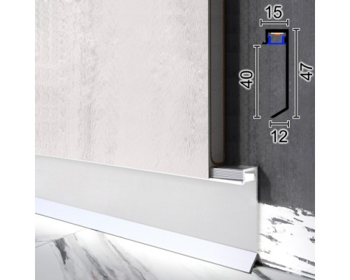 Плинтус алюминиевый WT P124 скрытого монтажа 40мм для LED-подсветки анодированный