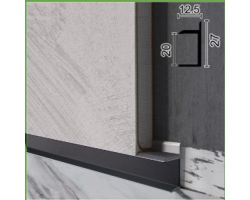 Плинтус алюминиевый WT P128 скрытый 20мм RAL9005 чорный