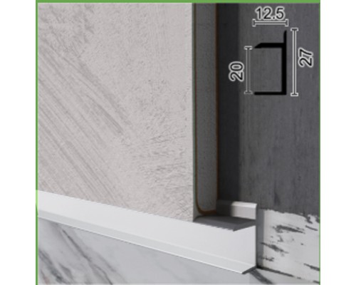 Плинтус алюминиевый WT P128 скрытый 20мм RAL9016 белый